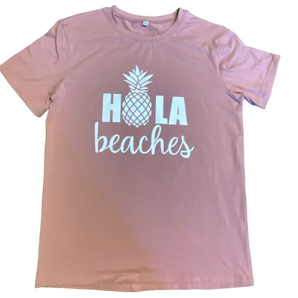 Hola Beaches Cotton Blend Dusty Pink T-shirt Size S - Picture 2 of 6